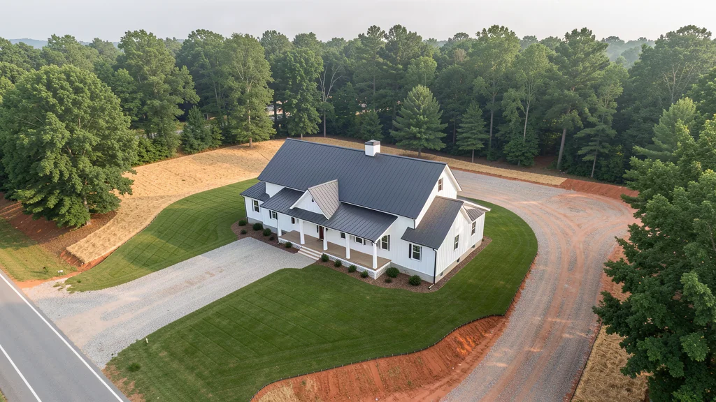 A newly finished home on freshly graded land